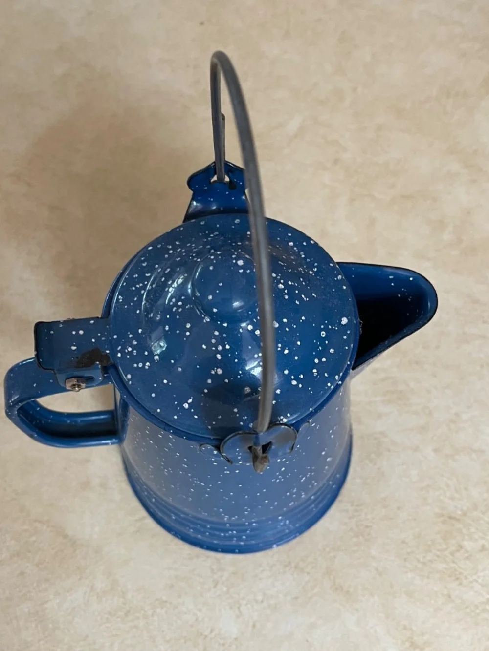 Vintage Blue Speckled Graniteware Campfire Cowboy Enamelware Coffee Pot